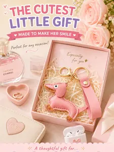 LUVTAG Cute Dachshund Dog Bag Charm Keychain, PU Leather Wiener Dog Pendant with Wrist Strap, Lightweight Animal Key Organizer, Perfect Birthday/Valentine's Day/Christmas Gift for Dog Lovers & Girls