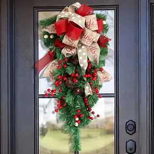 1pc Non-Woven Lightweight Artistic Photo Christmas Door Hanger Sign, Weatherproof Xmas Welcome Wreath Decoration, Winter Holiday Hanging Ornament for Front Door Indoor Outdoor Use