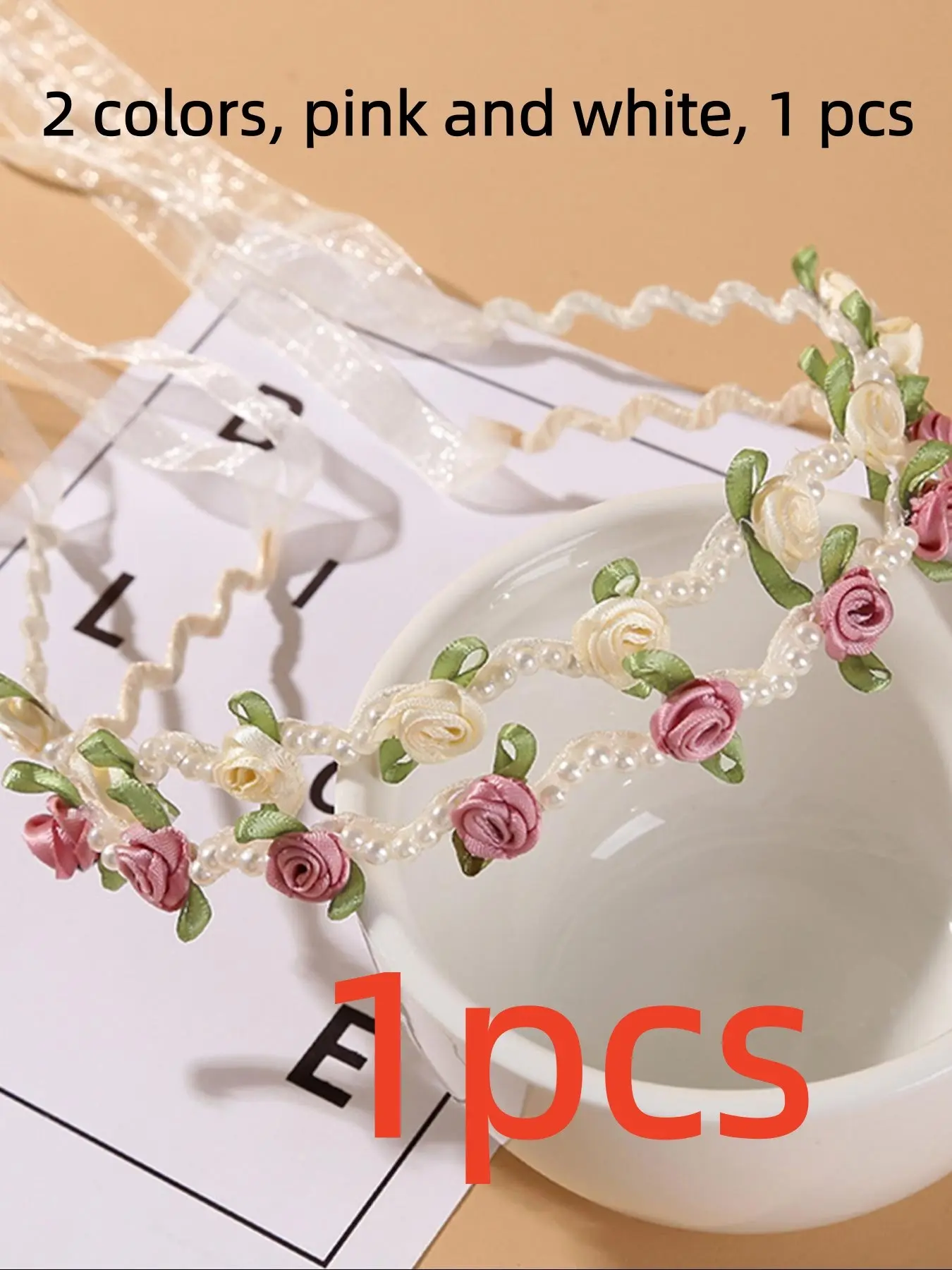 Elegant Ribbon Hairband with Rose Design & Pearls, Perfect for Daily Hairstyles & Weddings, Wave Style Metal Ribbon for Girls