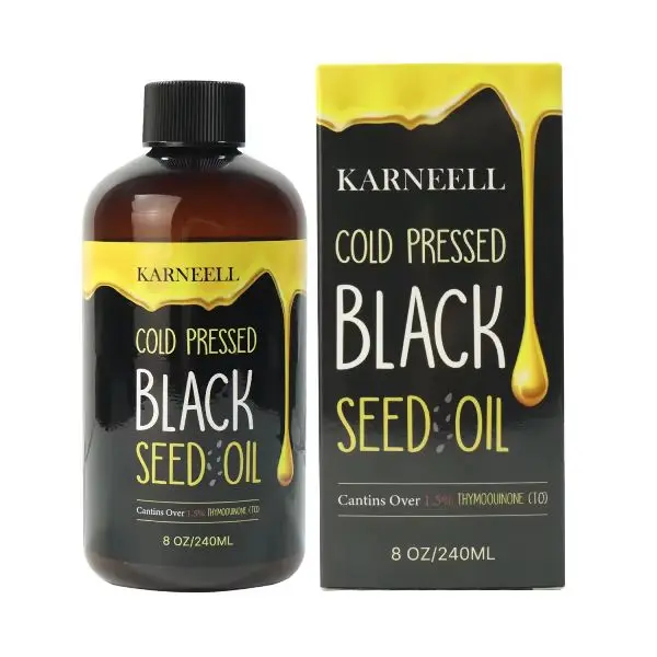 KARNEELL Cold-Pressed Black Seed Oil 8oz - 240ml Bottle with Over 1.5% Thymoquinone for Health Benefits Body Care