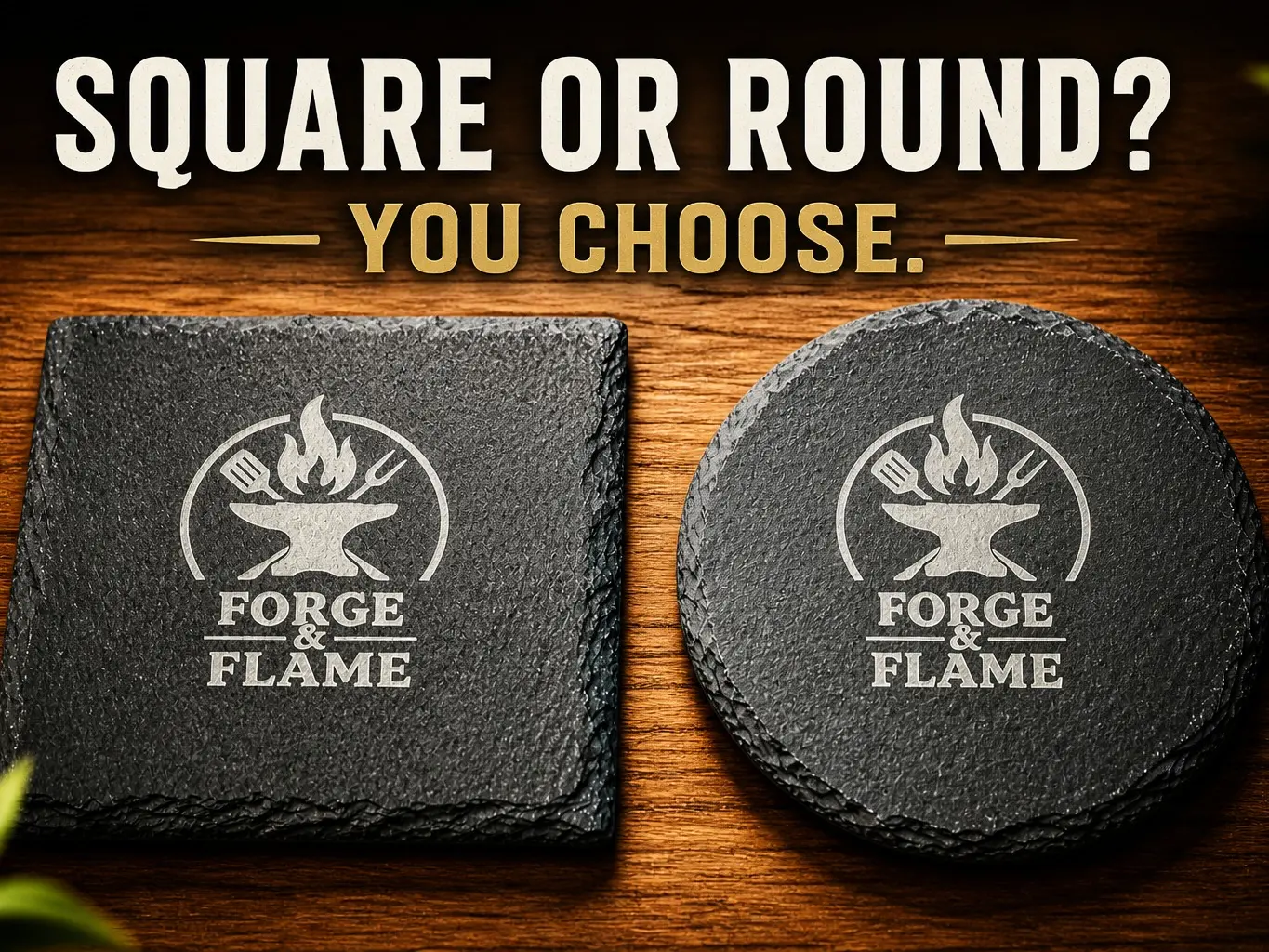 Slate Coasters – Square or Round | Laser Engraved Drink Coasters | Set Options Available
