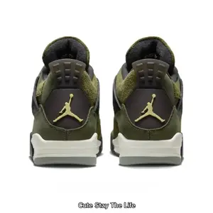 Retro Basketball Shoes - Olive Green Suede & Leather Upper with White Midsole, Visible Air Cushion for Autumn Streetwear