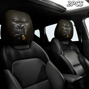 Popular 2-Pack Cool Gorilla Print Removable Car Headrest Covers Soft Neck Support Cushion Elastic Comfortable Wear Resistant Universal Vehicle Interior Decor Practical Car Accessories Perfect For Holiday Gift