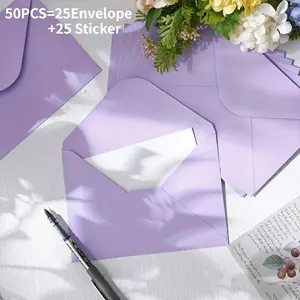 50 Pieces Including 25 Envelopes+25 Stickers Environmentally Friendly Paper, Suitable for Business Invitations, Thank-you Cards, Holiday Greetings, Christmas and Halloween Gifts Such As Weddings, Birthdays, Graduation Ceremonies, Etc. Elegant Purple