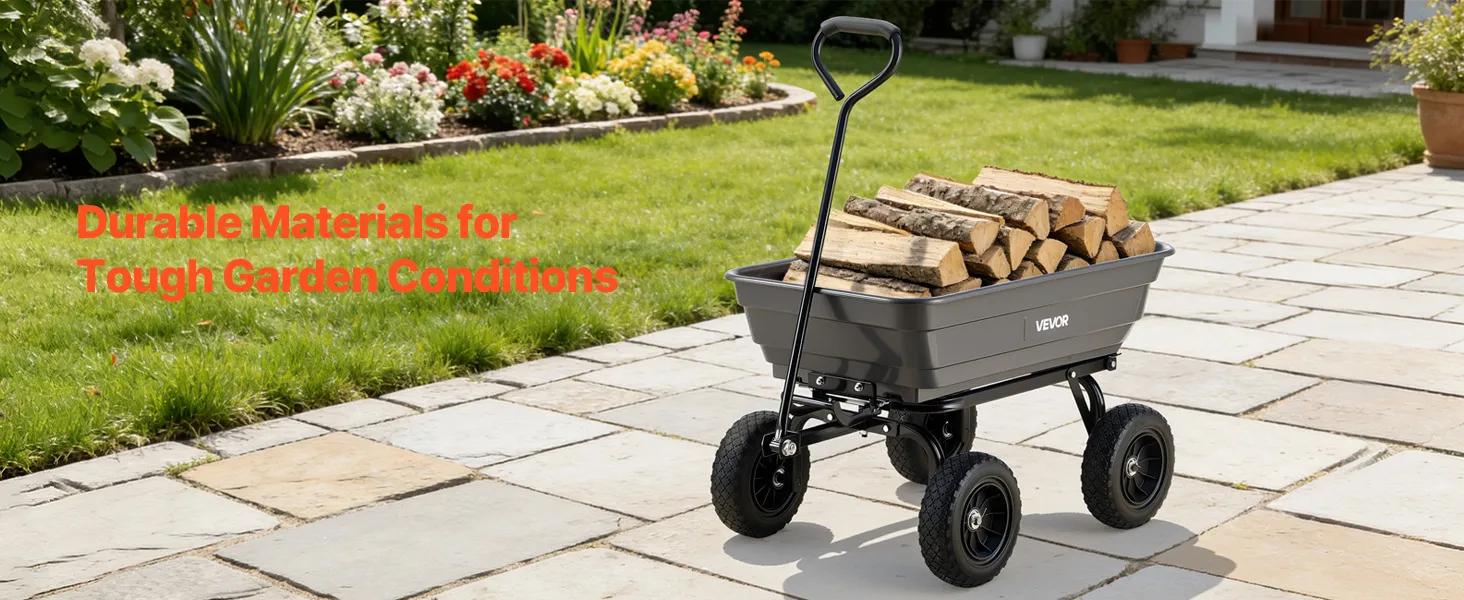 VEVOR Garden Dump Cart, 600 lbs Poly Dump Cart, Garden Carts Dumps Wagon with 90° Quick-Dumps Mechanism, 180° Swivel Wheels, 270° Flexible Rotating Bearings, Yard Wagon for Plants, Soil, Crops