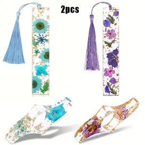 Floral Acrylic Bookmarks Set, Colorful Tassel Flower Page Markers, Transparent Book Page Clips, Perfect Christmas Gift, Book Accessories (blue/)