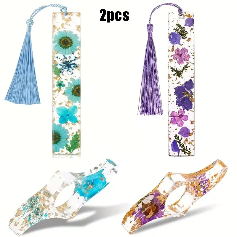 Floral Acrylic Bookmarks Set, Colorful Tassel Flower Page Markers, Transparent Book Page Clips, Perfect Christmas Gift, Book Accessories (blue/)
