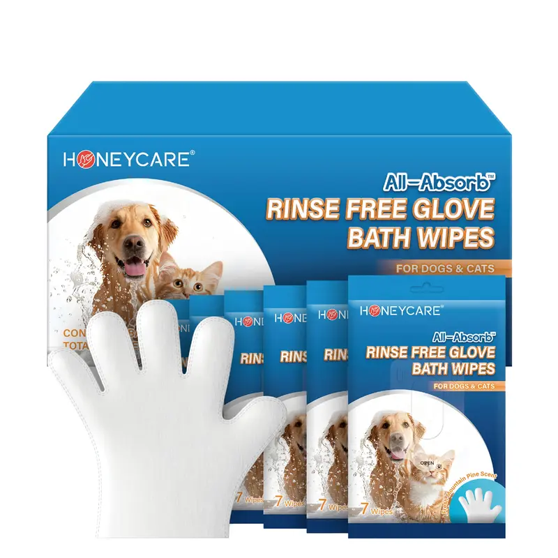 HONEYCARE : All-Absorb Pet Glove Wipes for All Pets Dogs & Cats,Hypoallergenic Pet Wipes Disposable No-Rinse Grooming, 7/21/42PCS
