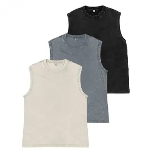 【Father's Day】 3-Pack Acid Wash Tank Tops – Unisex Sleeveless Cotton Muscle Tee & Cut-Off Loose Fit Vintage Streetwear for Summer Layering & Casual Outfits