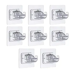 8PCS Self Adhesive Curtain Rod Bracket No Drill Curtain Rods Brackets Nail Free Adjustable Hooks Storage Hooks Clamp