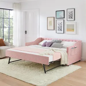Bellemave Twin-Size Upholstered Convertible Daybed - Tufted Button Backrest, 3-in-1 Sofa Bed with Pull-Out Trundle & Side Storage, Ideal for Compact Living Spaces (Excluding mattress)