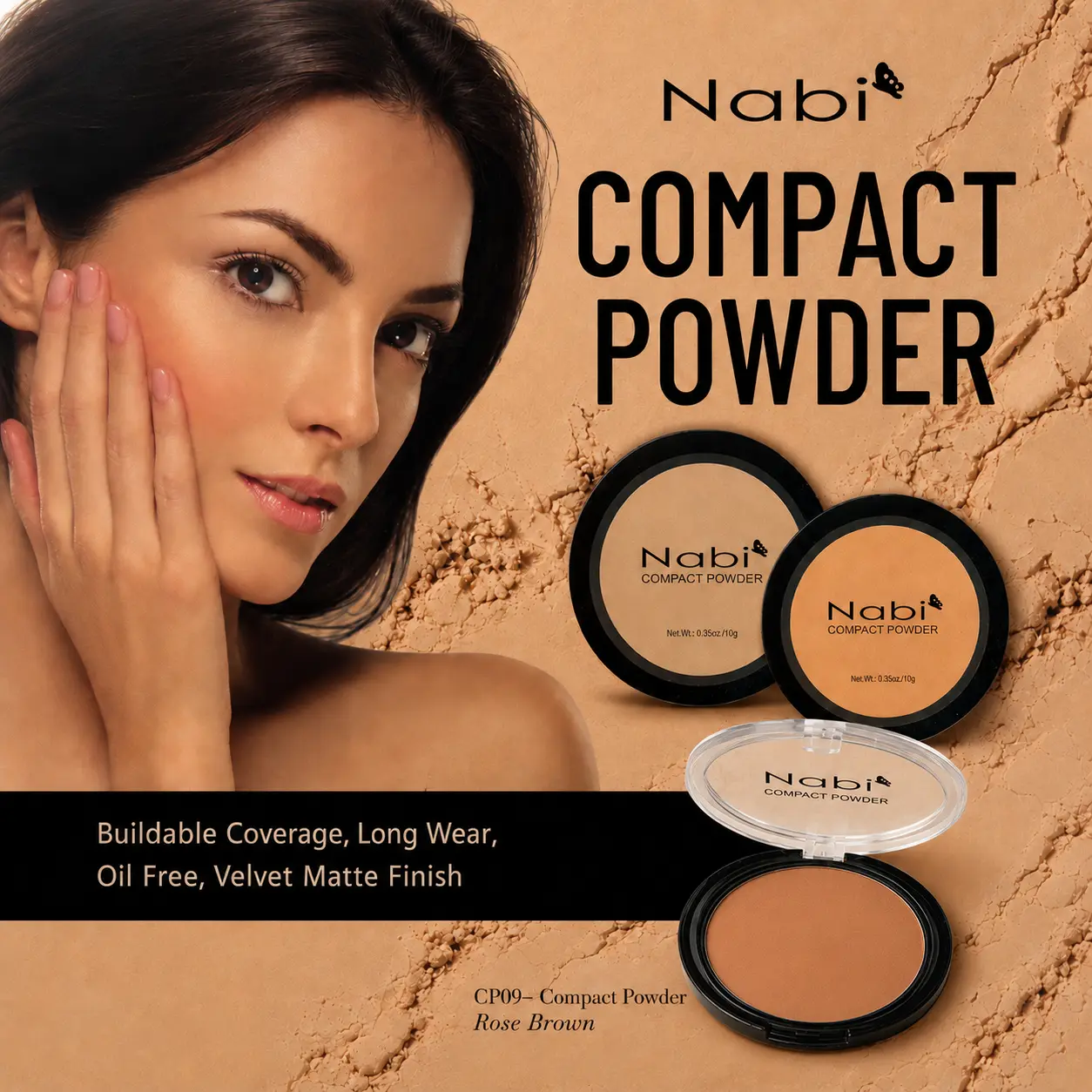 Nabi Compact Powder 0.35 oz 10 g Pressed Face Powder- 16COLORS- for Smooth, Even-Looking Makeup Coverage