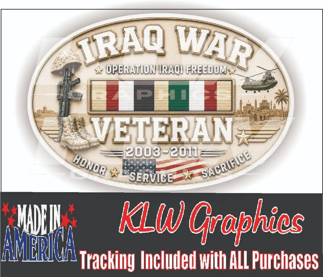 Iraq War Veteran Style 2 Full Color Decal Patriotic Military Sticker Eagle USA Flag 2003-2011 OIF Car Truck