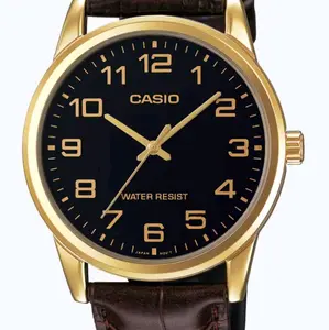 MTP-V001G1-1B New Casio gold tone Brown Leather Band men' s Latest Watch