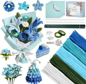 500 count Pipe Cleaners Craft, Blue Pipe Cleaners Bulk with 5 Color Chenille Stems for Flower Kit Pastel Fluffy Fuzzy Sticks for Craft DIY Art Party Decorations