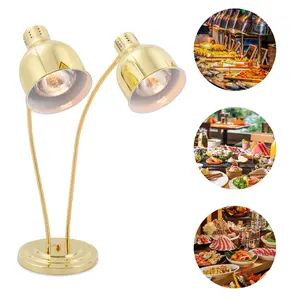 Food Warming Lamp Dual 250W E26 Bulbs 360° Adjustable 140°F Gold Stainless Steel 25.39In for Home Restaurant Buffet Catering Chefs