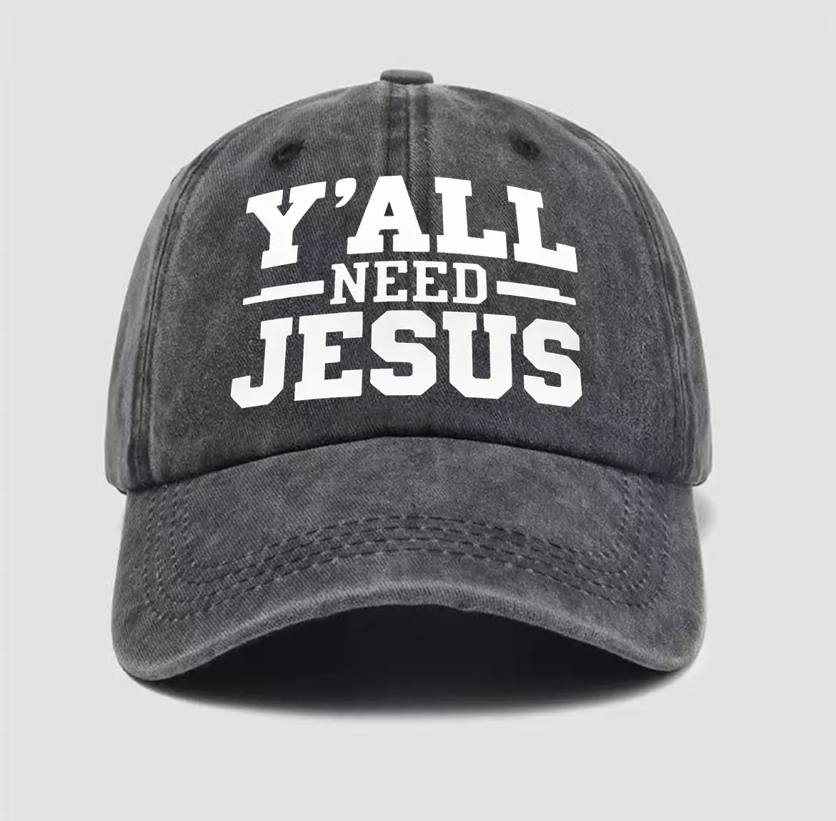 Unisex Vintage Distressed Embroidered Washed Cotton Adjustable Streetwear Baseball Cap, Funny Christian "Y'all Need Jesus" Dad Hat for Sports & Outdoor Use, Streetwear Cap