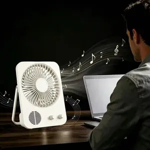 2026 Latest Cooling Fan Bluetooth-compatible Speaker, Desktop Computer Fan, 3 Speeds, Audio Cable Included, Quiet, Portable, for Laptops, Gaming, Home, Meetings