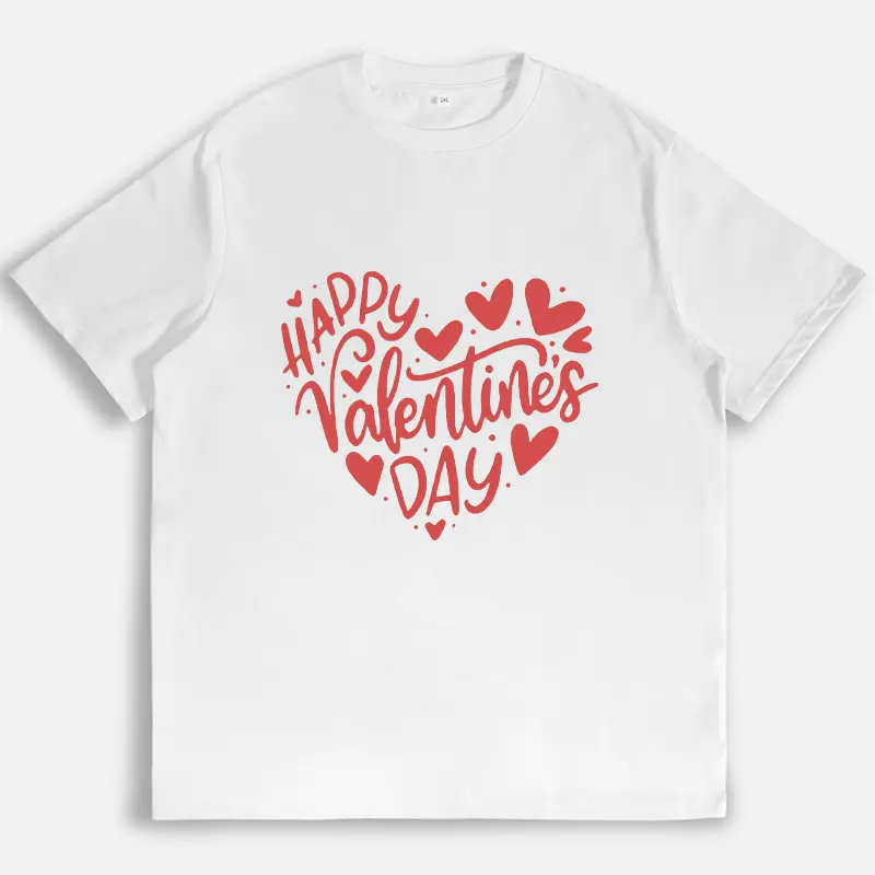 Happy Valentine's Day Graphic Tee Red Heart Valentine Shirt Cute Romantic Top Casual Holiday Wear For Couples