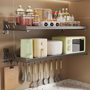 Heavy-Duty Metal Wall-Mounted Microwave Oven Rack, No-Drill Hangable Kitchen Shelf with Easy Installation, Wall Hanging Organizer for Microwave & Small Appliances