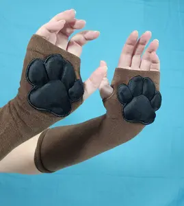 Black Mochi Stuffed Cat Puffy Pawpad Bean on Brown Gloves Furry Cosplay