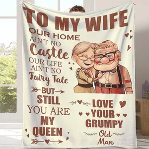 To My Wife Flannel Blanket Vintage Couple Love Quote Print Soft Cozy Warm Lightweight Romantic Gift for Wife Anniversary Bedroom Sofa Valentine's Day Home Decor