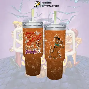 Scooby Doo Romantic Sparkle Brown Theme Tumbler 20oz-40oz Stainless Steel, Double Wall Insulated, With Handle & Straw – Funny Gift for Scooby Doo Lovers & Fans