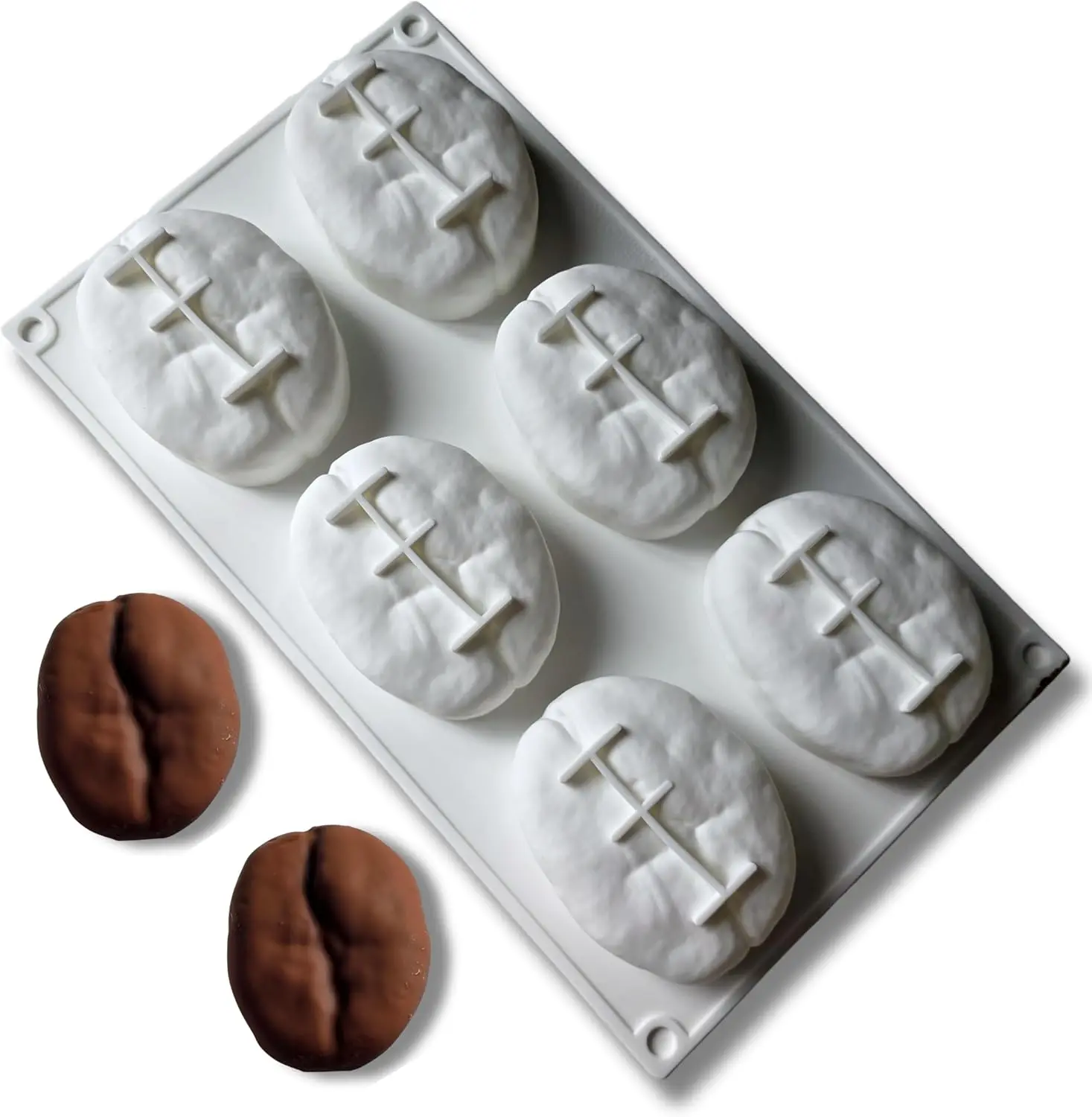 Professional 3D Realistic Coffee Bean Silicone Mold, 6-Cavity, Food-Grade BPA-Free, for Chocolate, Mousse, Fondant, 3.4oz per Cavity for Viral Fruit-Shaped Pastries & Beautiful Dessers