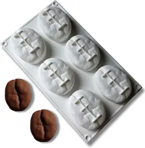 Professional 3D Realistic Coffee Bean Silicone Mold, 6-Cavity, Food-Grade BPA-Free, for Chocolate, Mousse, Fondant, 3.4oz per Cavity for Viral Fruit-Shaped Pastries & Beautiful Dessers