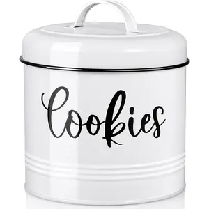 Farmhouse Cookie Jar for Kitchen Counter, 1 Gallon Vintage Cookie Jar with Airtight Lid, Large Food Storage Container for Candy, Cookies, Dessert, Rustic Kitchen Decor and Accessories