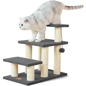 Dog Stairs & Cat Scratching Post Pet Steps for High Beds Couch, High-Strength Boards Holds up to 150 lbs for Indoor Small Cats Kittens Dogs Climbing Playing, 3 Combination Options, 3 Steps-Grey