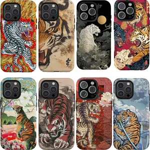 Vintage Chinese Tigers iPhone Case Compatible with iPhone 15 16 14 17 Pro Max 13 12 11 XR AIR XS Plus Cute Soft Silicone Drop Protection Rugged and Durable