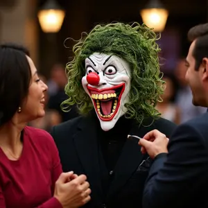 Halloween Must-Have! Terrifying Clown Latex Mask with Green Hair & Red Nose