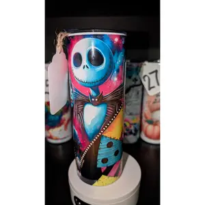 #18 Jack & Sally Tumbler - Leak-Proof Halloween Themed Drinkware for Hot & Cold Beverages - Portable Spooky Duo Mug - Perfect for On-the-Go Sipping