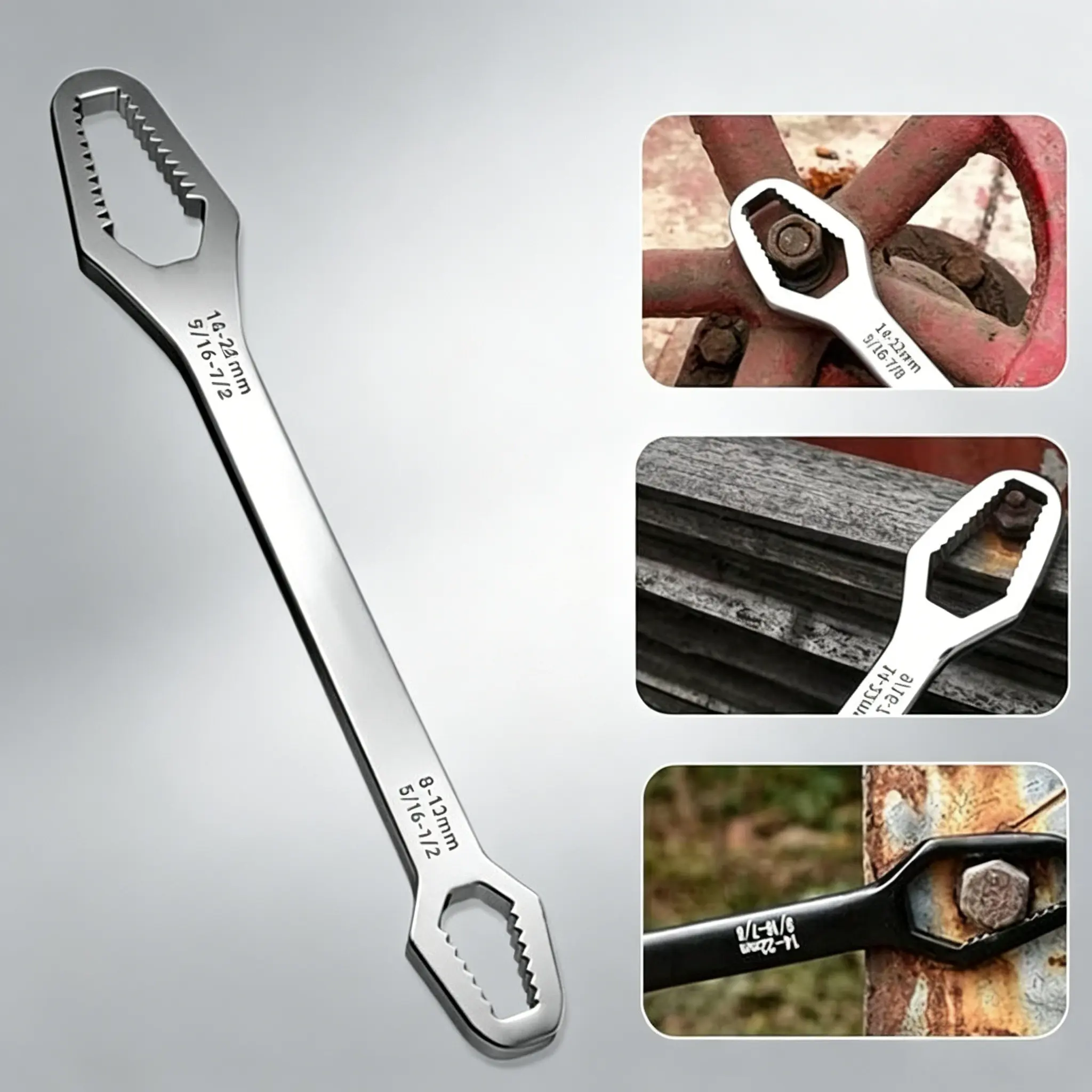 Double Head Self-Tightening Universal Wrench, 8-24mm Adjustable Spanner, Multi-Function Repair Wrench Tool for Auto Mechanical Household Maintenance, Silver Black Hand Tool, Ideal Gift for Father