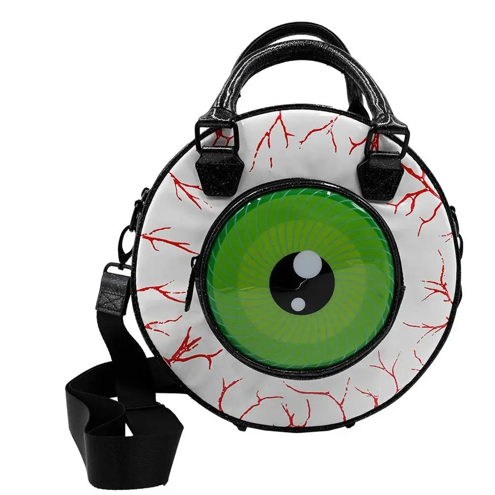 Kreepsville Eyeball Black Glitter Backpack Purse with Red Glitter Design and Adjustable Strap
