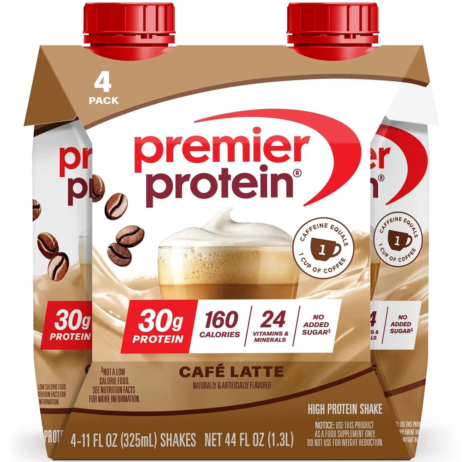 Premier Protein Shake, Café Latte with Caffeine for Energy – 30g Protein, No Added Sugar, 24 Vitamins & Minerals to Support Immune Health, 11 fl oz, 4 Pack