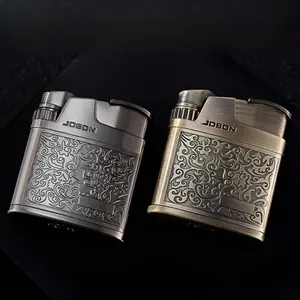 Retro Gas Lighter, Windproof Metal Lighter, Electric Stove Wire Design, Arabesque Flower Relief, Silver & Bronze, Gift Box Packaging, For Smokers Camping Candle Grill BBQ (No Fuel)