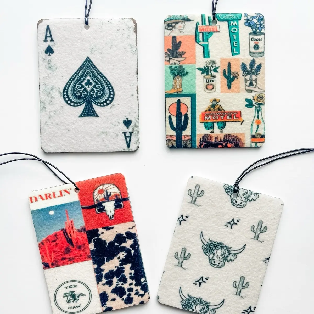Unscented Playing Card Ace Western Unscented Air Freshener Howdy Darling Cowboy Cute Car Accessories Rearview Mirror Girly Things Turquoise Stones Highland Cow