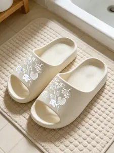 Cartoon Duck Letter Print Slippers, Thick Sole Eva Material, Anti-Slip Soft Bottom, Casual Indoor Outdoor Use, All Seasons Comfort