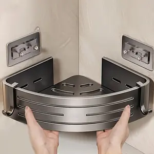 1 piece, corner shower rack with hook, aluminum shower organizer without drilling, suitable for bathroom and kitchen, self-adhesive wall hanging shelf, rust-proof shower basket, the best choice for storage accessories