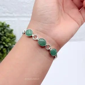 950 Silver Natural Jade Stone Bracelet with Elegant Green Gemstones for Women's Fashion Jewelry