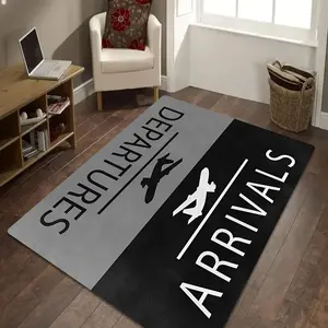 Modern Simple Airport Flight Theme Door Mat, Airplane Print Welcome Rug, Non-Slip Carpet for Entrance, Living Room, Bedroom