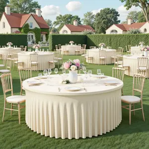 Elegant Cream Fitted Round Tablecloths 2-Pack | Stretch Spandex Covers for 4/5/6FT Tables, Perfect for Weddings & Events