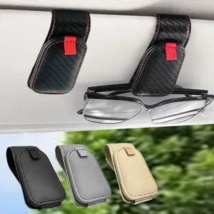 Sunglass Holder for Car, 2 Pack Car Sunglass Holder Visor Clip Magnetic Leather Sun Glasses Eyeglass Hanger, Fit for Different Size Eyeglasses