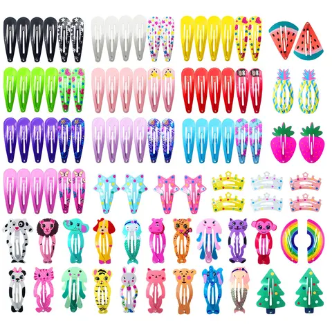 Funtopia Female Assorted Hair Clips - 100 Count No-Slip Metal PVC Snap Barrettes, Candy Cartoon Designs (Butterfly, Crown & Star Set), Wear-Resistant for Teens, Ideal for Parties, Beach