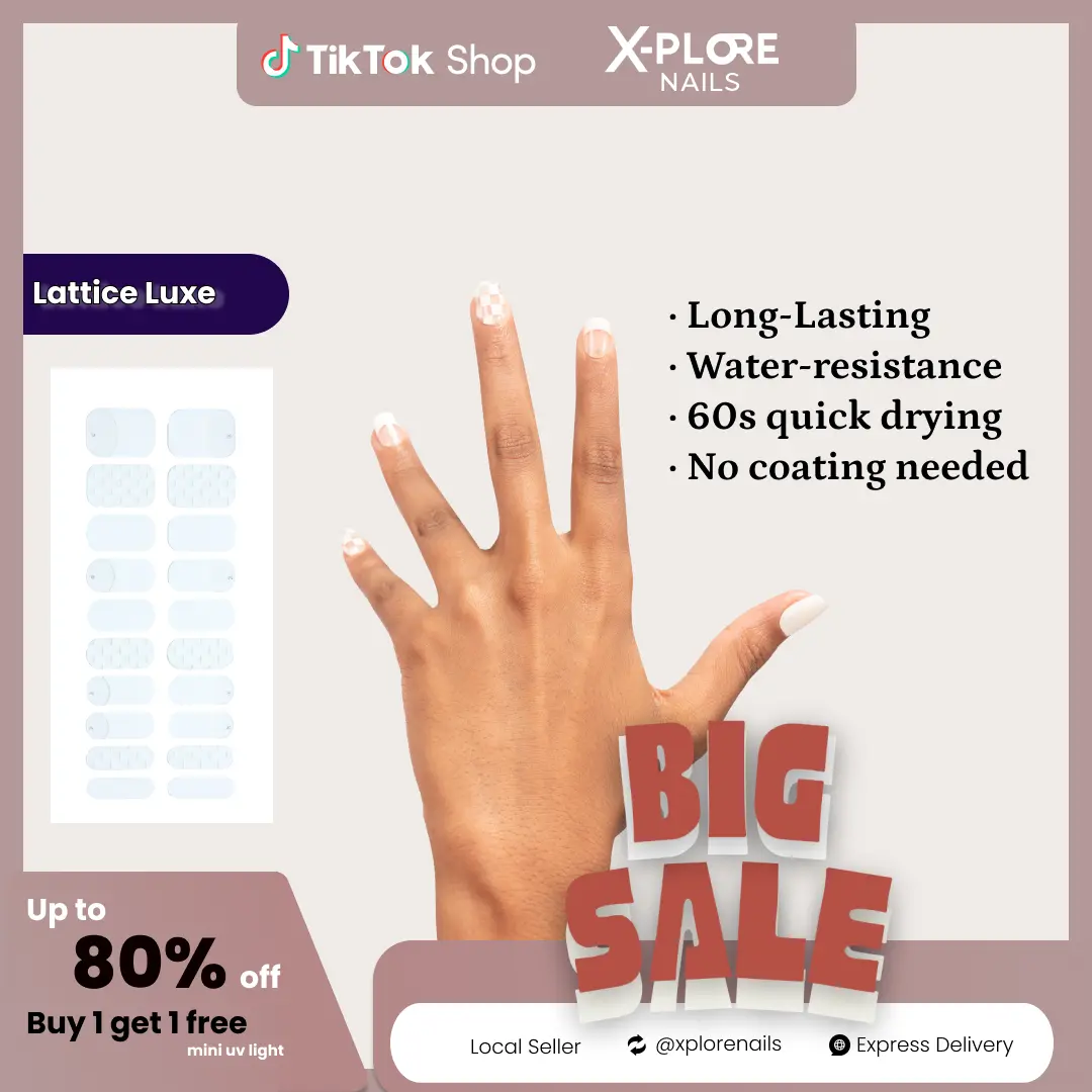 20pcs Xplorenails Gel Nail Strips Lattice Luxe, DIY Nail Art Kit, Waterproof, Long-Lasting, White Lattice Design, semi-cured phototherapy nail patch
