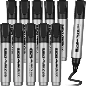 10 Pack Jumbo Permanent Markers Bulk Large Chisel Tip Permanent Markers Quick Drying Waterproof Big Huge Poster Pens for Office, Logistics Company and More(Black)