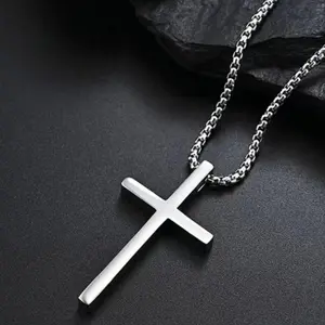 Easter Cross Necklace, Titanium Steel Pendant Necklace, Hip Hop Fashion Titanium Steel Jewelry for Men and Women