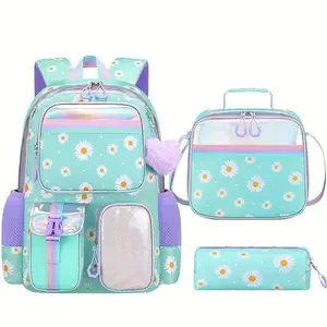 3pecs/set Elementary School Student Girls' Backpack Waterproof Daisy Cute Children's Backpacks Chrysanthemum schoolbag book bags